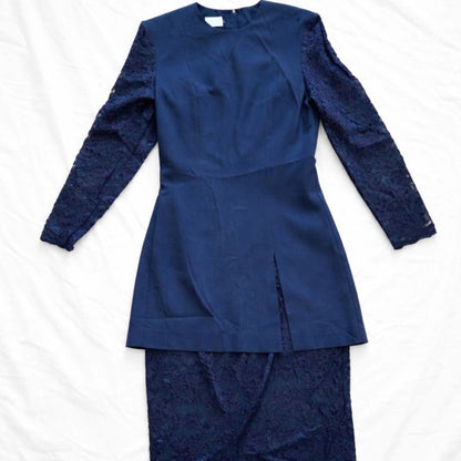 Talbots Sara Campbell Vintage Blue Lace Formal Evening Sheath Dress Womens 10