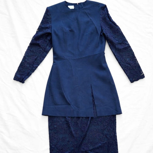 Talbots Sara Campbell Vintage Blue Lace Formal Evening Sheath Dress Womens 10
