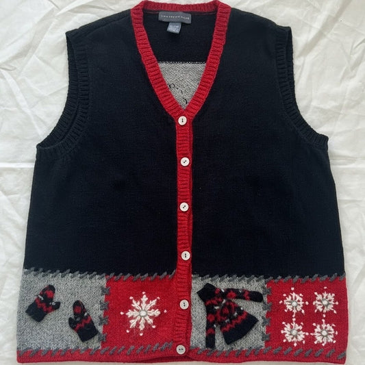 Northern Isles Embroidered Holiday Wool Ramie Sweater Vest Womens XLarge