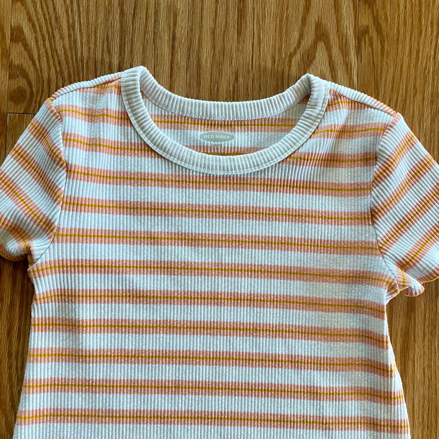Old Navy Slim Orange Pink Striped Ribbed T-Shirt Womens Small