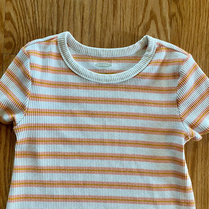 Old Navy Slim Orange Pink Striped Ribbed T-Shirt Womens Small