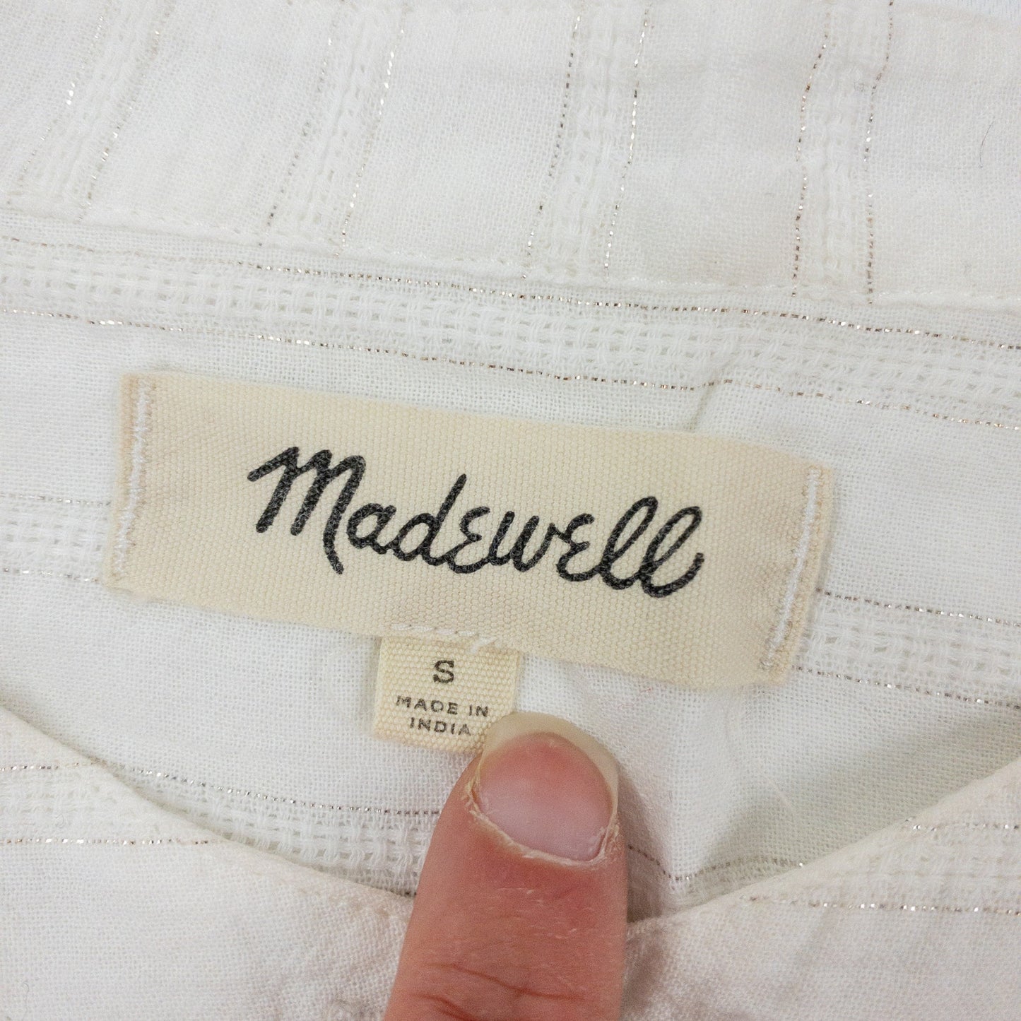 Madewell White Metallic Silver Striped Blouse Womens Small