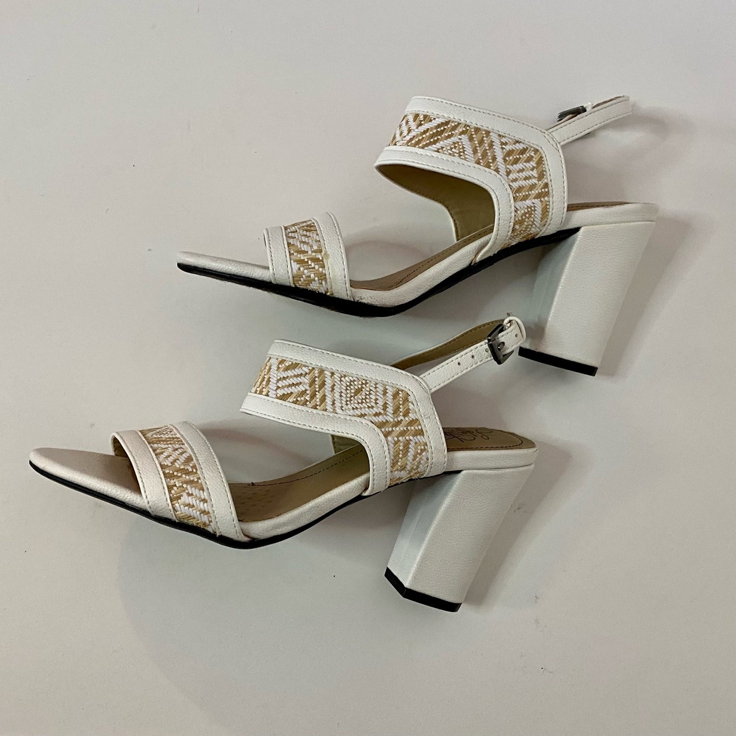 LifeStride Luna White Woven Raffia Heeled Sandals Womens 8.5