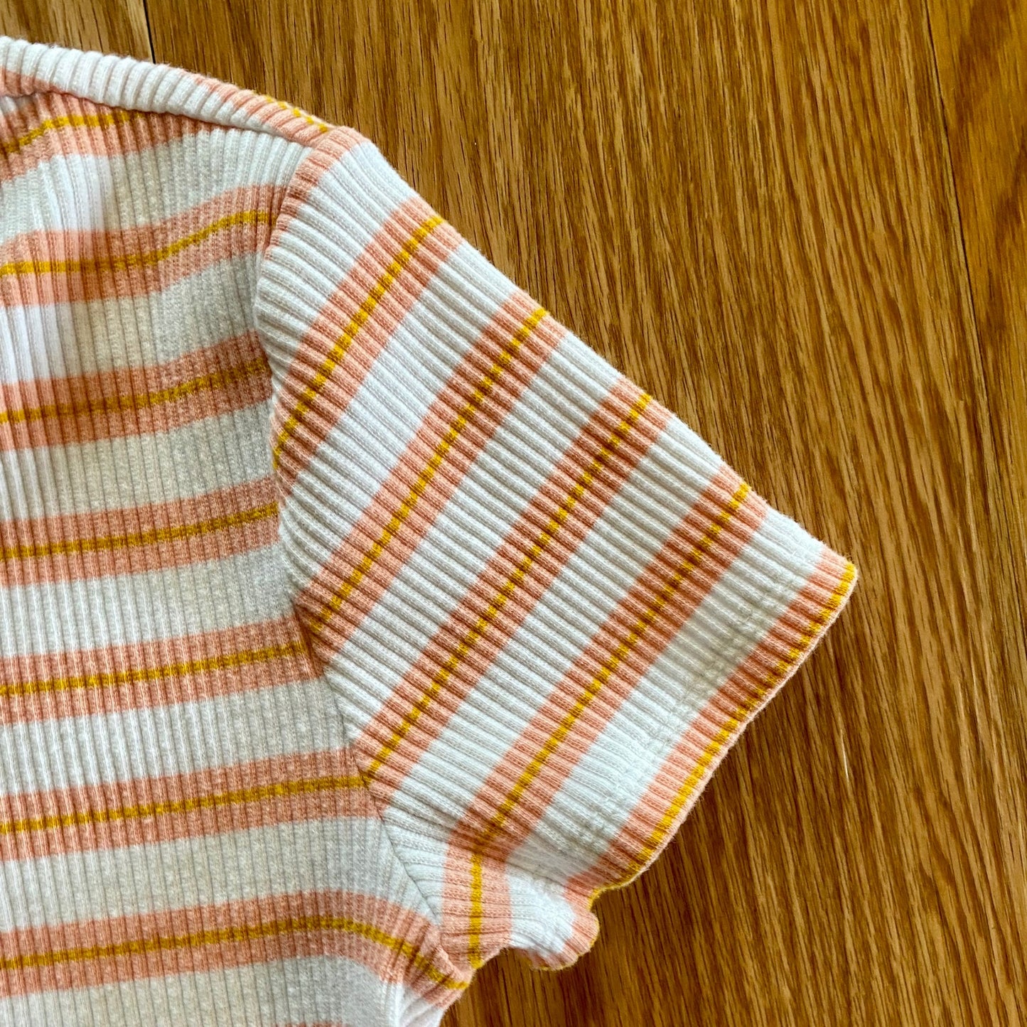 Old Navy Slim Orange Pink Striped Ribbed T-Shirt Womens Small