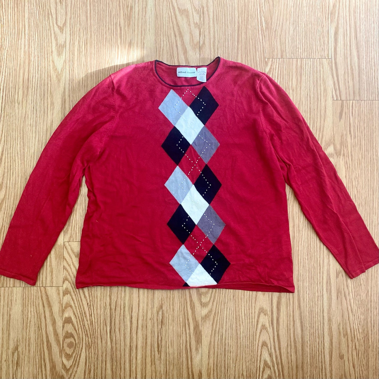 Alfred Dunner Red Diamond Beaded Blouse Shirt Top Womens Large