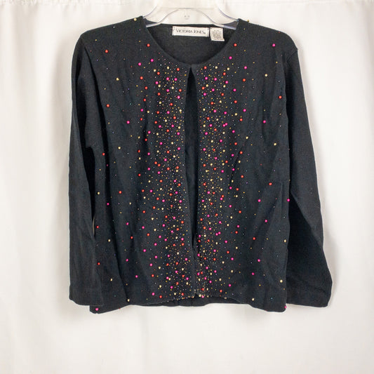 Victoria Jones Black Beaded Open Cardigan Sweater Womens Medium