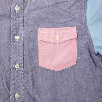 American Eagle Slim Fit Colorblock Pink Blue Button Shirt Mens Medium