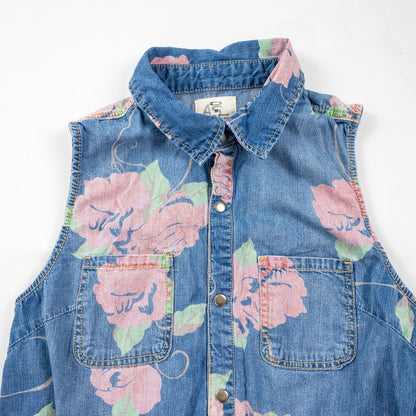 Anthropologie Pins and Needles Blue Jean Printed Floral Romper Womens Medium