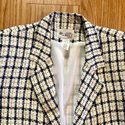Da-Rue Vintage White Metallic Navy Plaid Blazer Womens Large