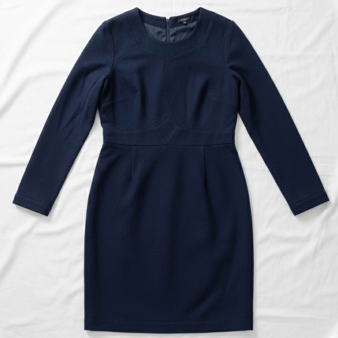 Tocca Navy Blue Wool Long Sleeve Sheath Dress Womens 10