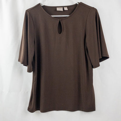 Chicos Brown Keyhole Bell Sleeve Blouse Womens 0 Small