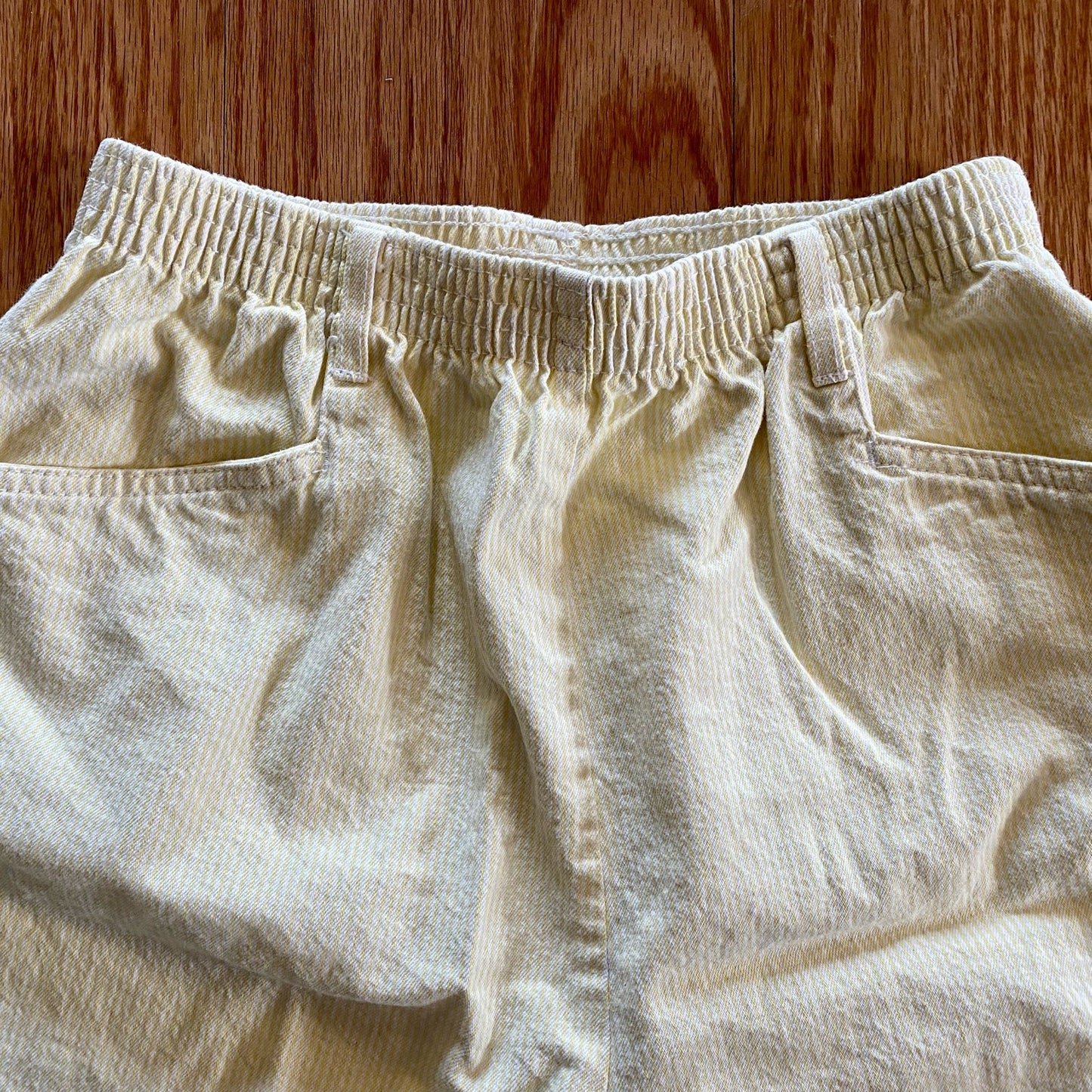 Chic Vintage 90s Yellow White Striped Long Baggy Shorts Womens 12