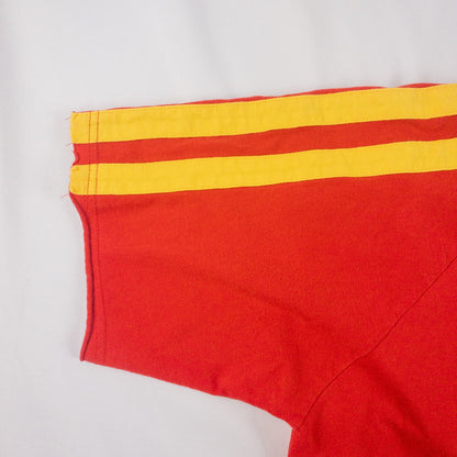 Voi Jeans Red Yellow Raw Hem Soccer Football Tee Shirt Mens Large