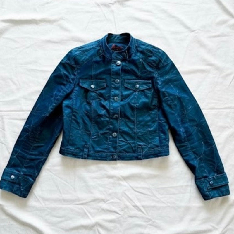 Aventures des Toiles Distressed Blue Denim Jacket Womens 38 Medium