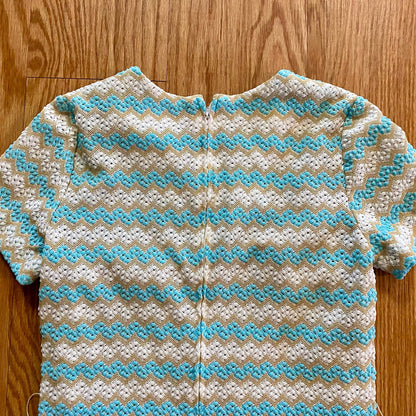 Walden Classics Vintage Blue Crochet Knit Midi Dress Womens Small