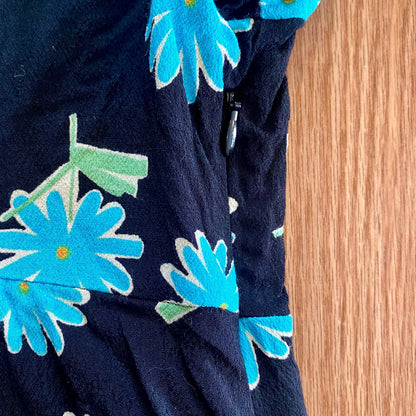 Zara Black Floral Daisy Peplum Blouse Top Womens Small