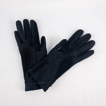 Totes Isotoner Black Leather Patch Nylon Gloves Womens Small 6