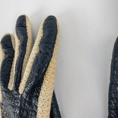 Aris Snuggler Vintage Blue Beige Vinyl Knit Gloves Womens One Size