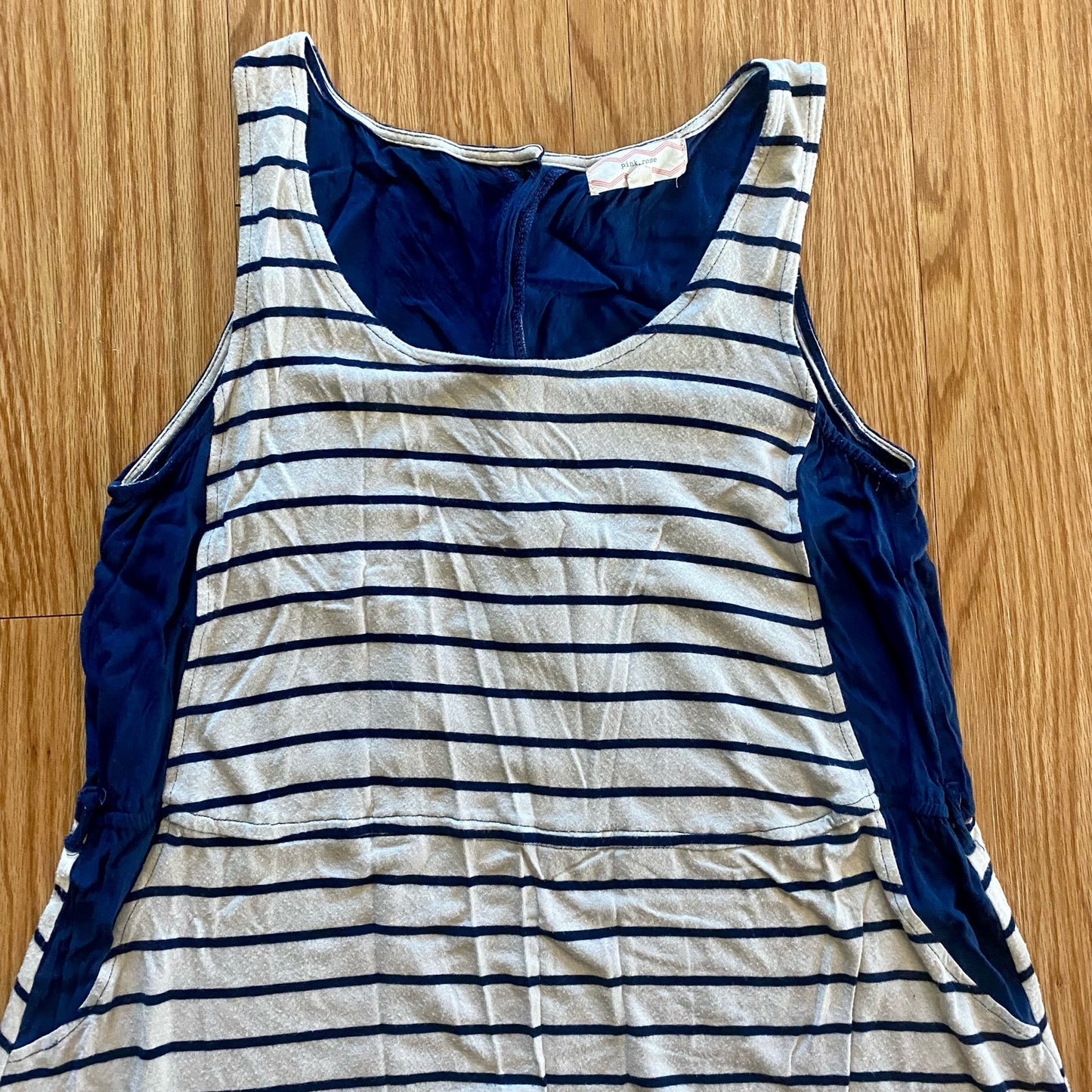 Pink Rose Blue Striped Sleeveless Mini Shirt Dress Womens Large