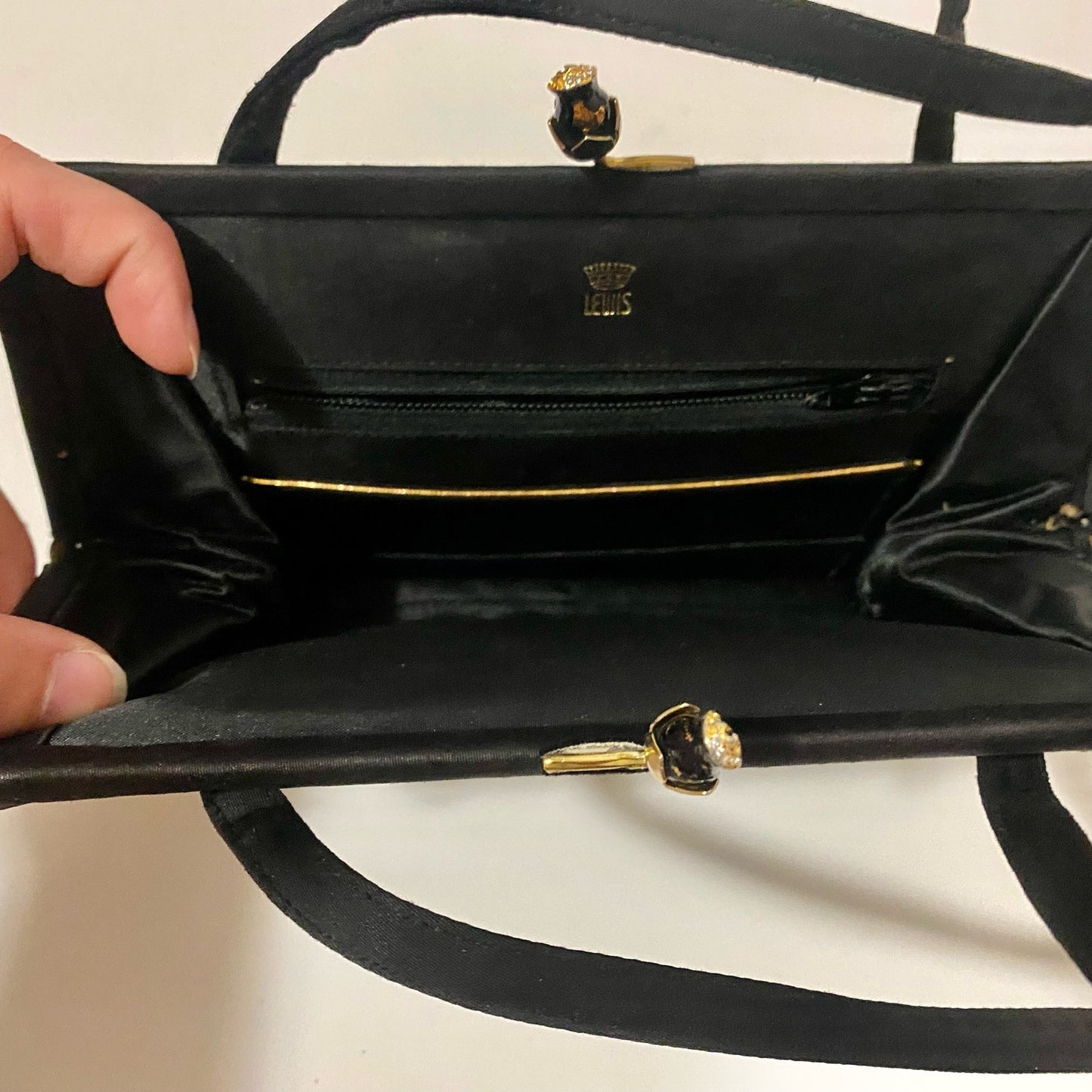 Crown Lewis Vintage Black Pleated Purse Evening Bag