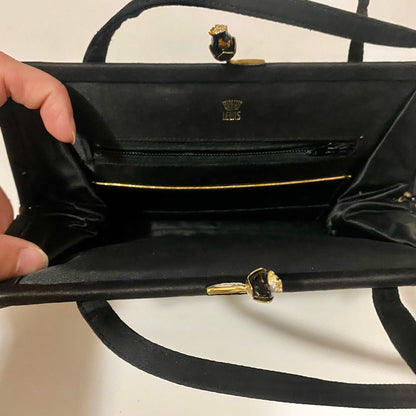 Crown Lewis Vintage Black Pleated Purse Evening Bag