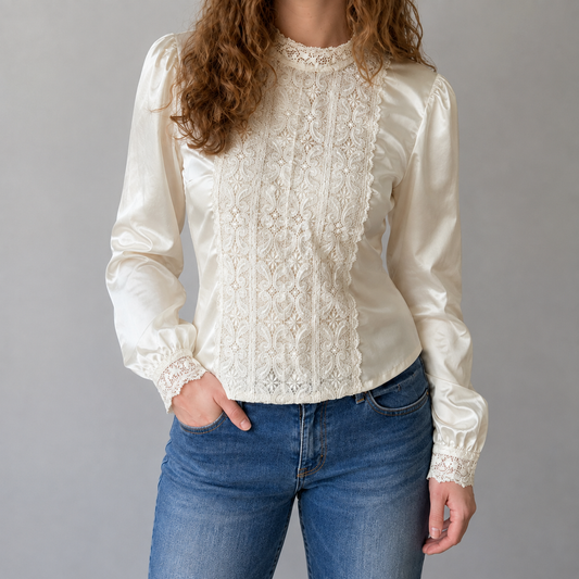 Illustrations Vintage Lace Ivory Cottagecore Blouse Womens Small