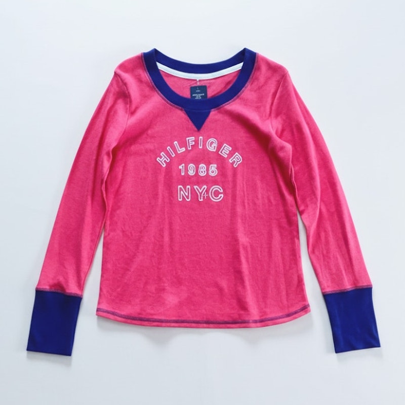 Tommy Hilfiger 1985 NYC Red Blue Thermal Shirt Top Womens Medium