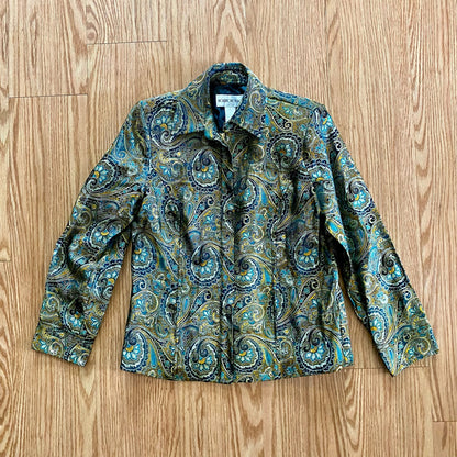 Brownstone Studio Vintage Gold Teal Paisley Jacket Womens Small