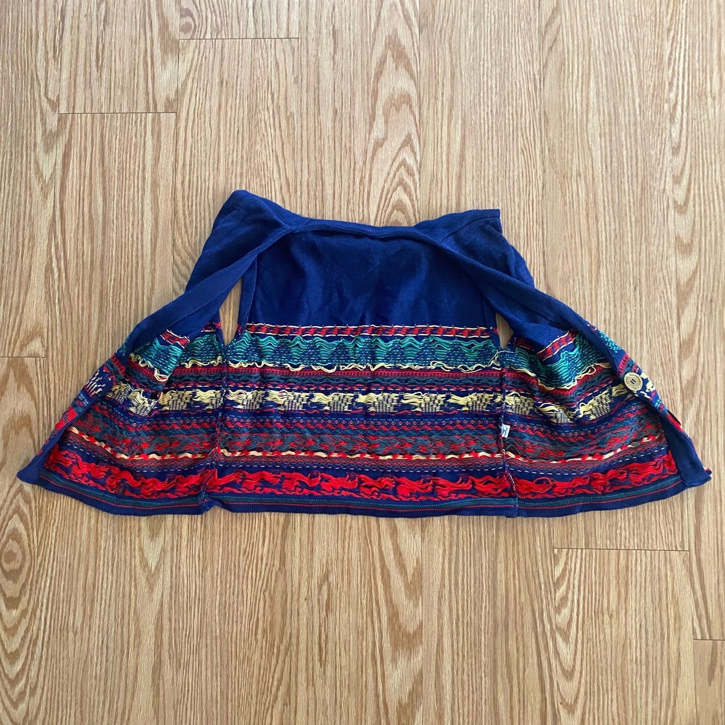 Vintage Blue Knit Cotton Christmas Holiday Sweater Vest Reindeer Womens Medium