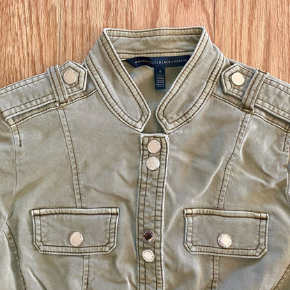 White House Black Market Olive Green Cotton Military Jacket Womens 0