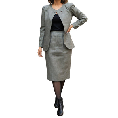 Emanuel Ungaro Parallele Gray Stripe Blazer Skirt Set Womens 6