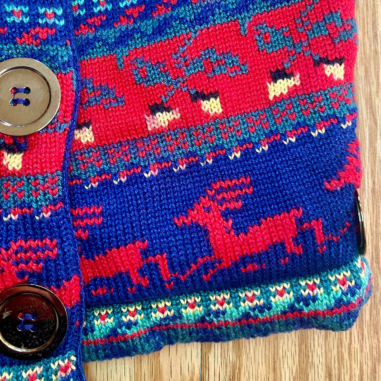Vintage Blue Knit Cotton Christmas Holiday Sweater Vest Reindeer Womens Medium