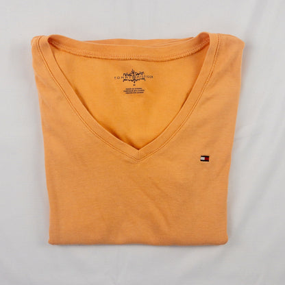 Tommy Hilfiger Orange Peach V Neck Tee Shirt Womens Medium