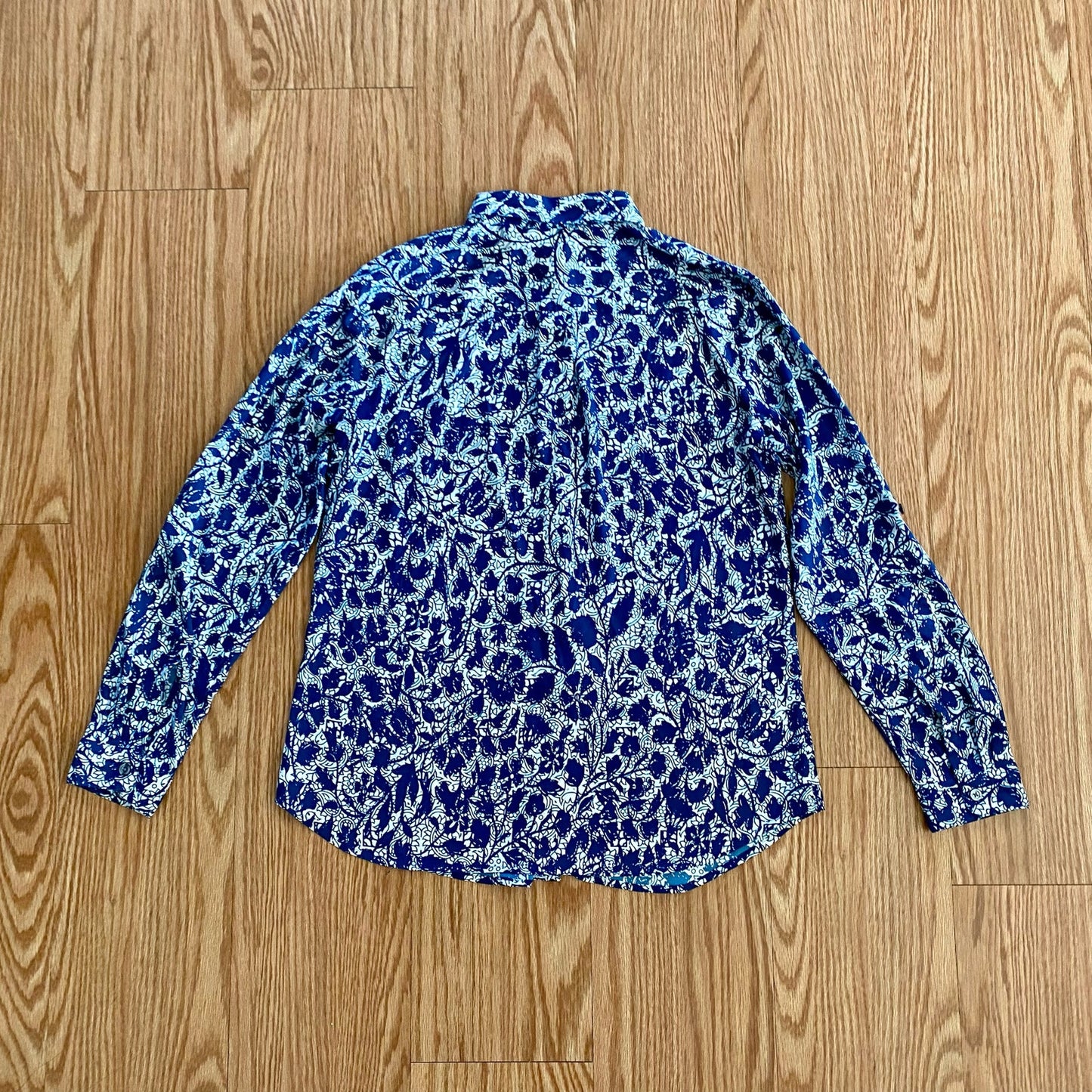 Ann Taylor Blue Teal Floral Button Shirt Womens Medium