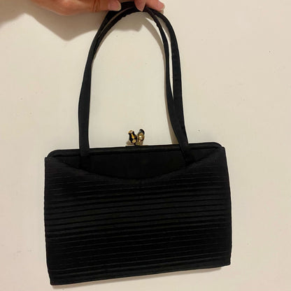 Crown Lewis Vintage Black Pleated Purse Evening Bag