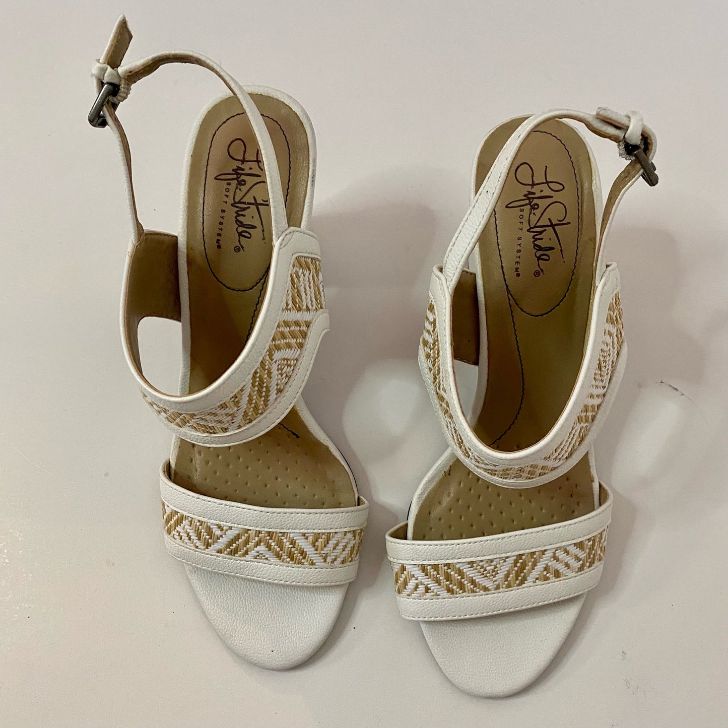 LifeStride Luna White Woven Raffia Heeled Sandals Womens 8.5