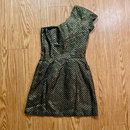 French Connection One Shoulder Gold Metallic Mini Cocktail Dress Womens 6