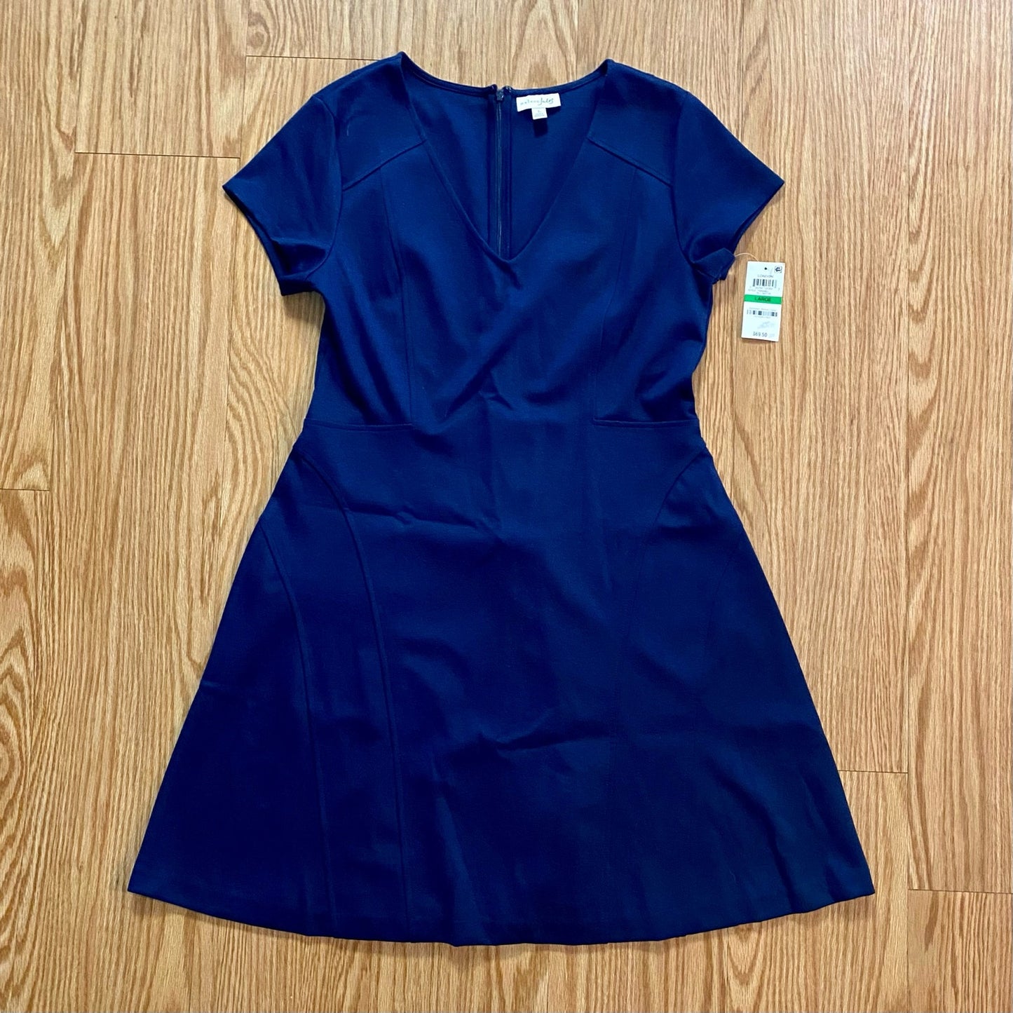Maison Jules Blu Notte Fit & Flare Blue Pleated Mini Dress Womens Large