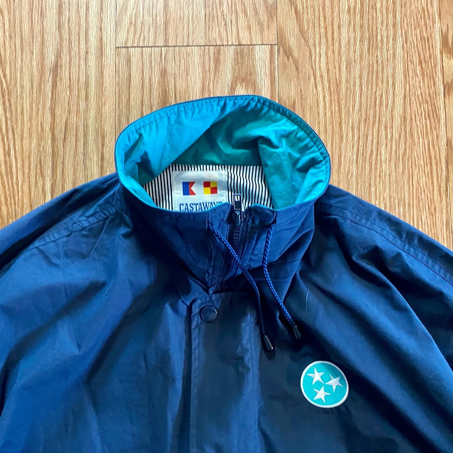 Castaways Vintage Blue Nautical Stripe Windbreaker Jacket Unisex Mens XLarge