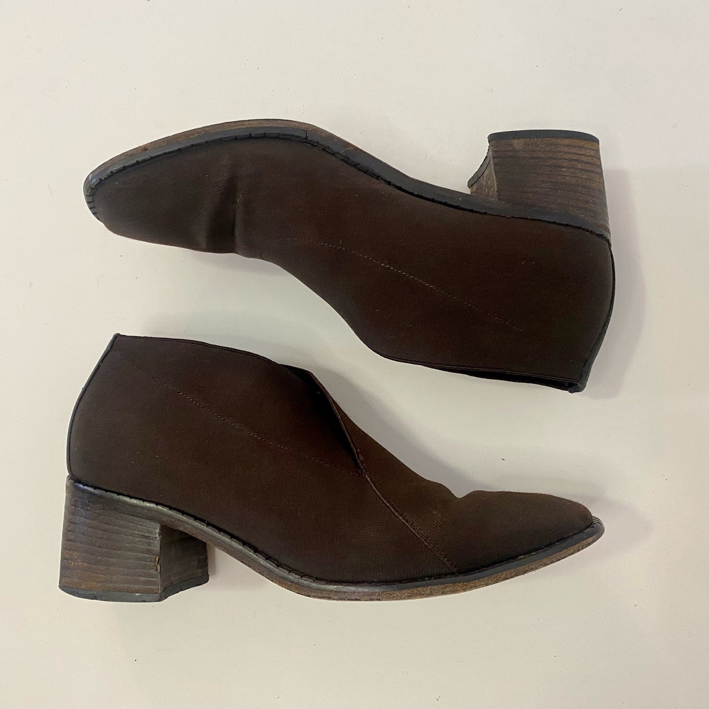 Larry Stuart Vintage Brown Knit Heel Ankle Booties Boots Womens 8