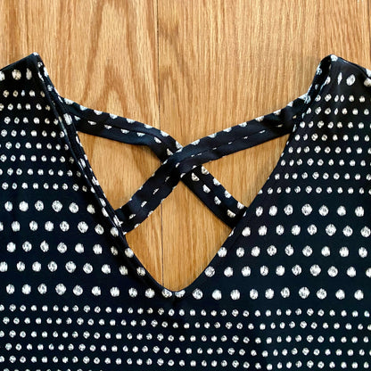 Chicos Black White Polka Dot Cross Back Shift Dress Womens 3 XLarge