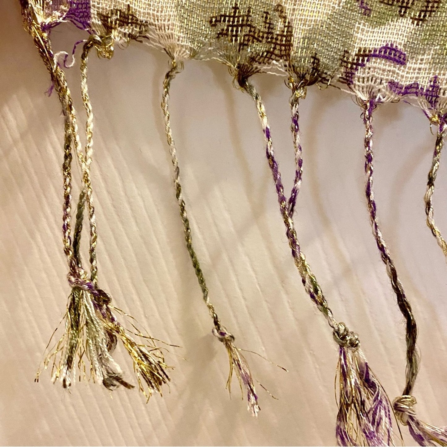 Gold Purple Floral Metallic Tassel Scarf Womens One Size