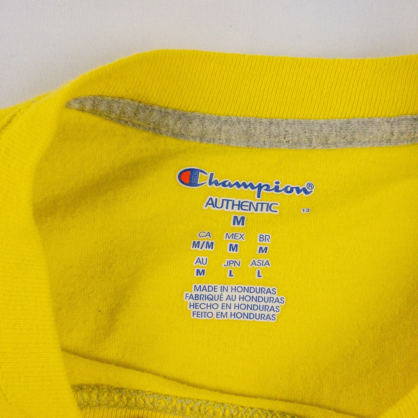 Champion Vintage Bright Yellow Logo Tee Shirt Top Mens Small / Medium