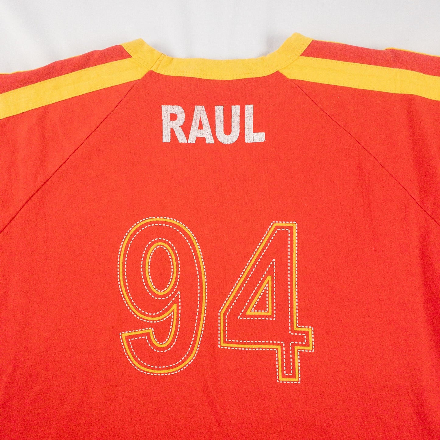 Voi Jeans Red Yellow Raw Hem Soccer Football Tee Shirt Mens Large
