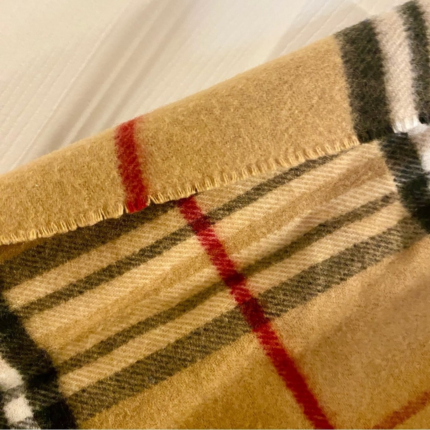 Classic Cream Tartan Plaid Tassel Scarf Unisex Womens One Size