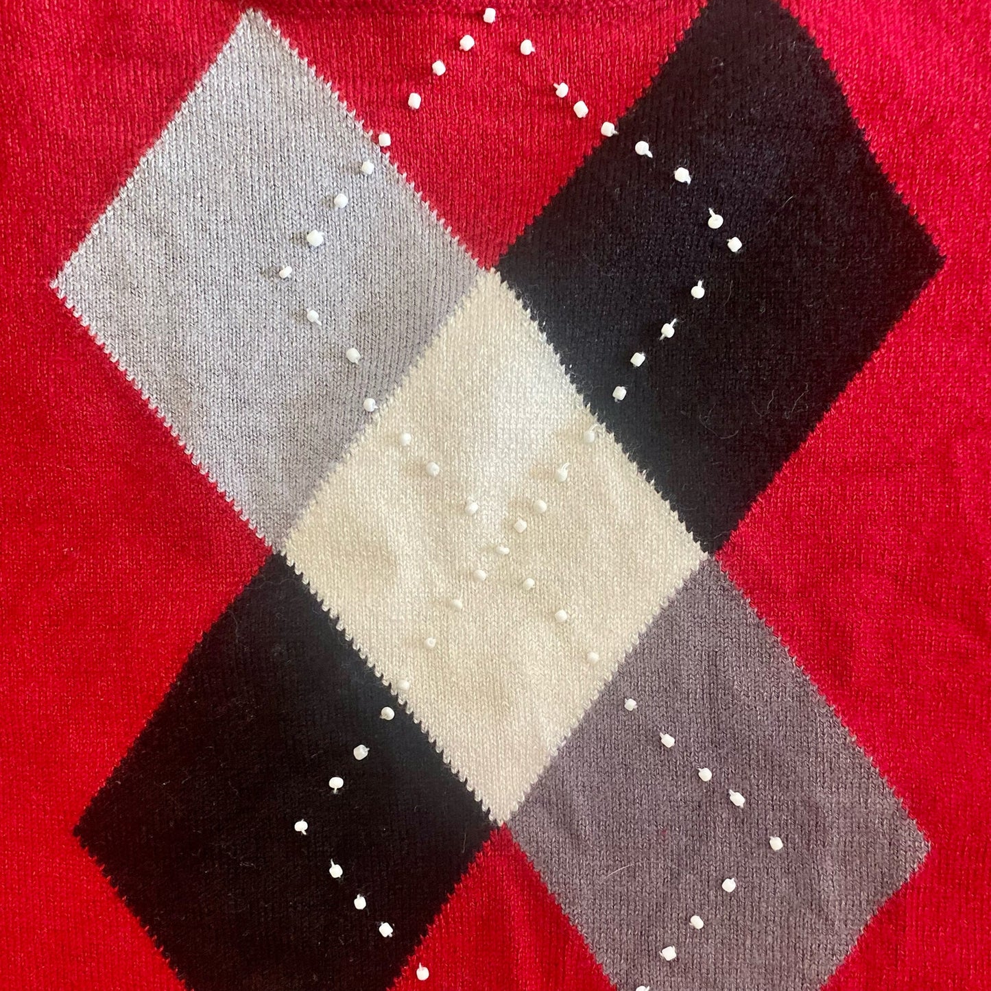 Alfred Dunner Red Diamond Beaded Blouse Shirt Top Womens Large