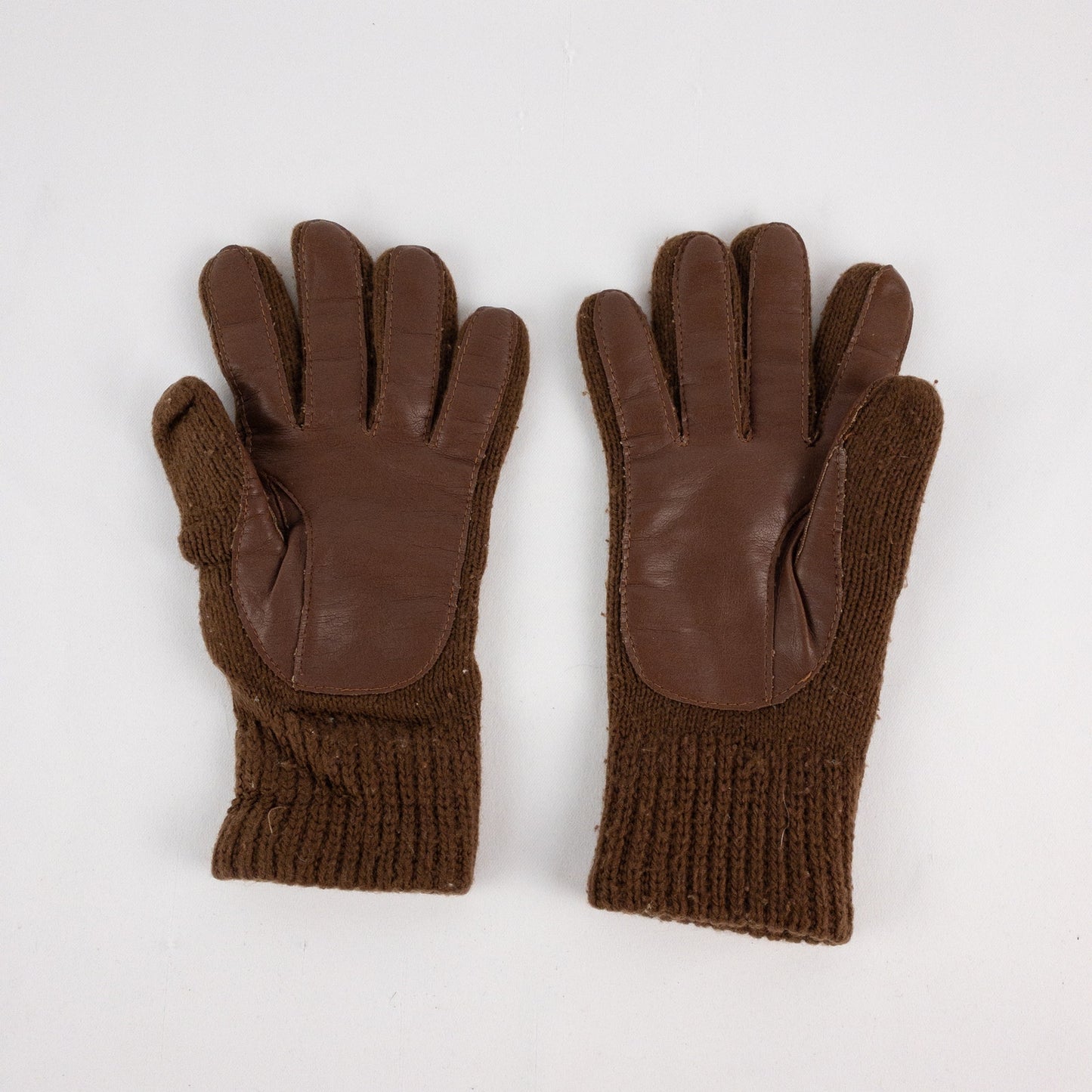 Aris Vintage Brown Knit Fabric Vinyl Patch Gloves Womens One Size