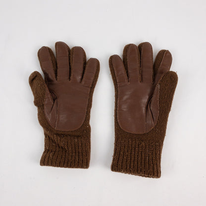 Aris Vintage Brown Knit Fabric Vinyl Patch Gloves Womens One Size