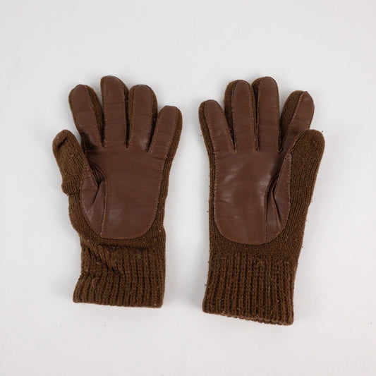 Aris Vintage Brown Knit Fabric Vinyl Patch Gloves Womens One Size