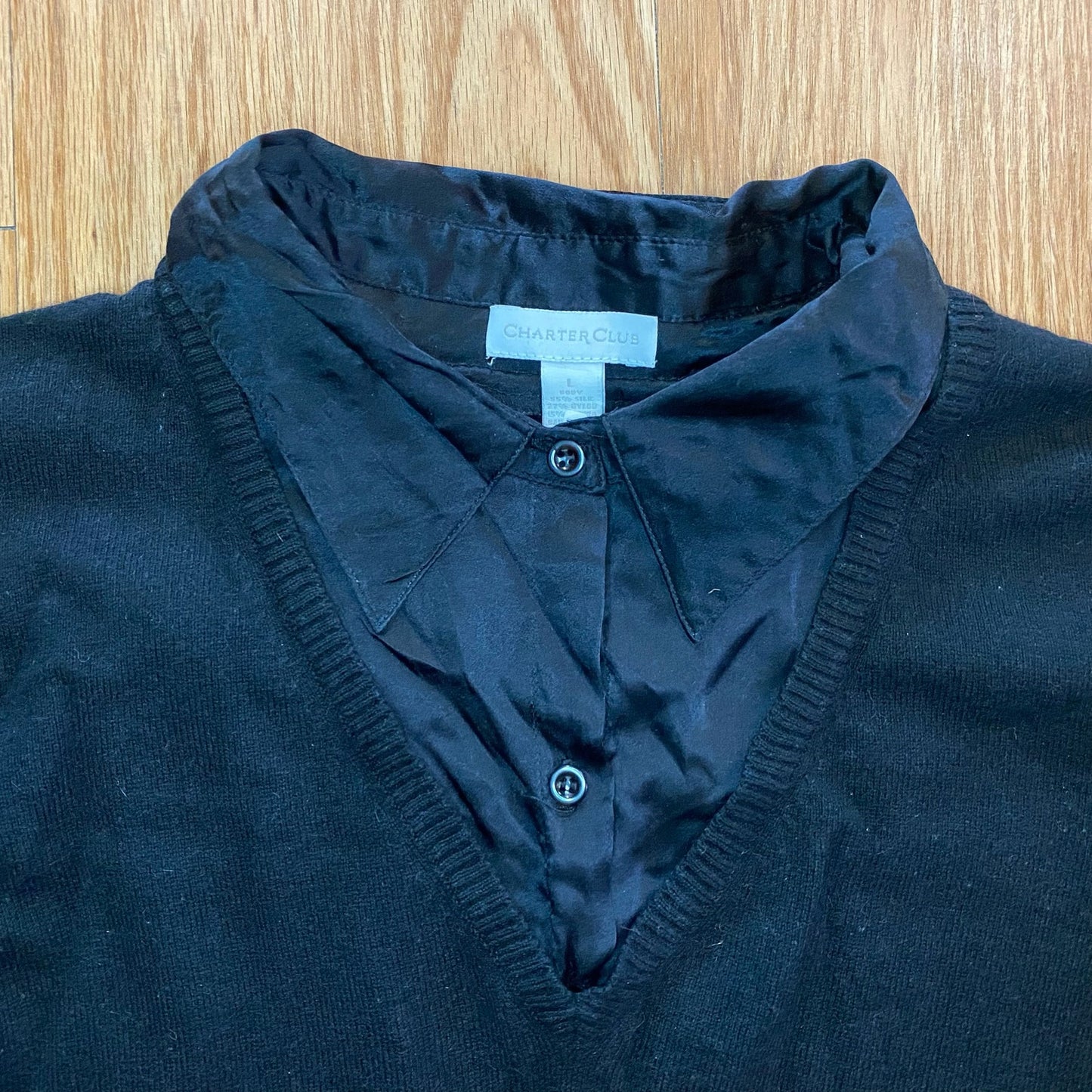 Charter Club Silk Angora Black Collared Blouse Womens Large